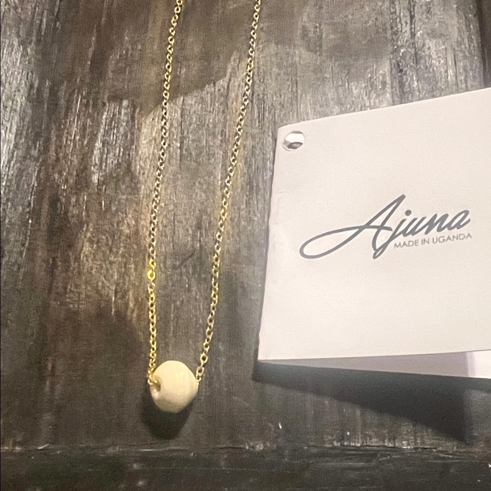 Gold Necklace with Cream Paper Bead Pendant